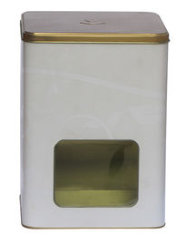 Porcellana L'oro promozionale quadrato dei barattoli di latta ha sparito il coperchio con la finestra trasparente fornitore