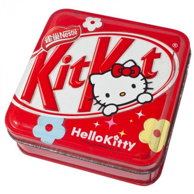 Forma rossa del quadrato del contenitore di contenitore della latta del metallo di Hello Kitty per Candy e l'imballaggio per alimenti