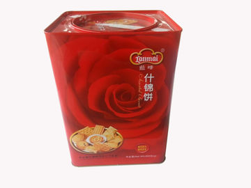Porcellana Latta dei contenitori 0.23mm del biscotto della latta del quadrato rosso con il coperchio rotondo fornitore