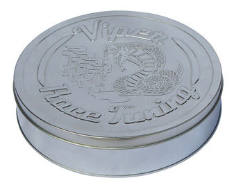 Porcellana Pianura di sintonia dell'argento del contenitore di latta del metallo della corsa rotonda con il coperchio impresso fornitore