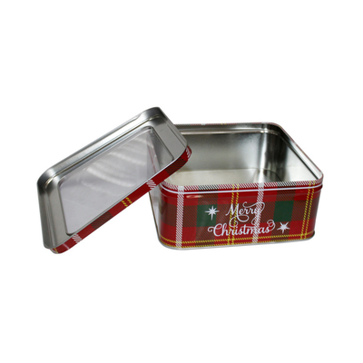 Metallo vuoto Tin Box di festa delle latte del regalo di Natale con le latte quadrate del biscotto della finestra fornitore