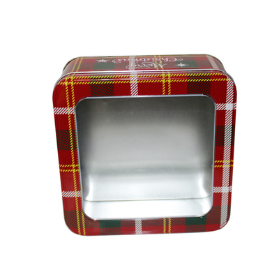 Metallo vuoto Tin Box di festa delle latte del regalo di Natale con le latte quadrate del biscotto della finestra fornitore
