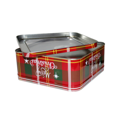 Metallo vuoto Tin Box di festa delle latte del regalo di Natale con le latte quadrate del biscotto della finestra fornitore
