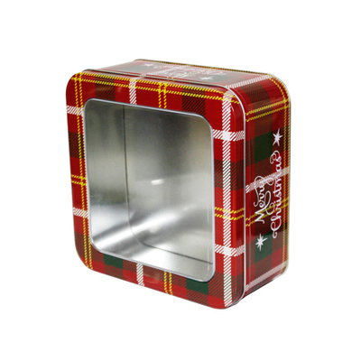 Metallo vuoto Tin Box di festa delle latte del regalo di Natale con le latte quadrate del biscotto della finestra fornitore