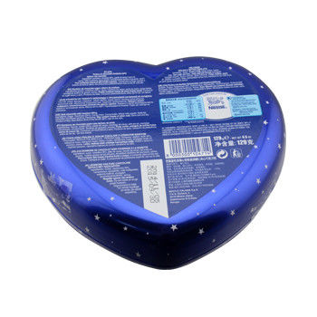 Il metallo a forma di cuore del contenitore di latta del cioccolato di Baci può con colore blu basso